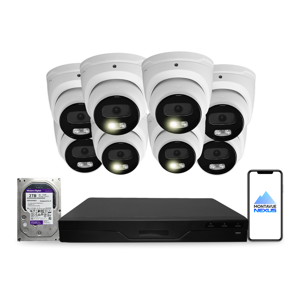 8MP 4K Nexus Advanced AI Turret IP-Sicherheitskamerasystem mit Pro 8-Kanal PoE NVR & 2TB HDD