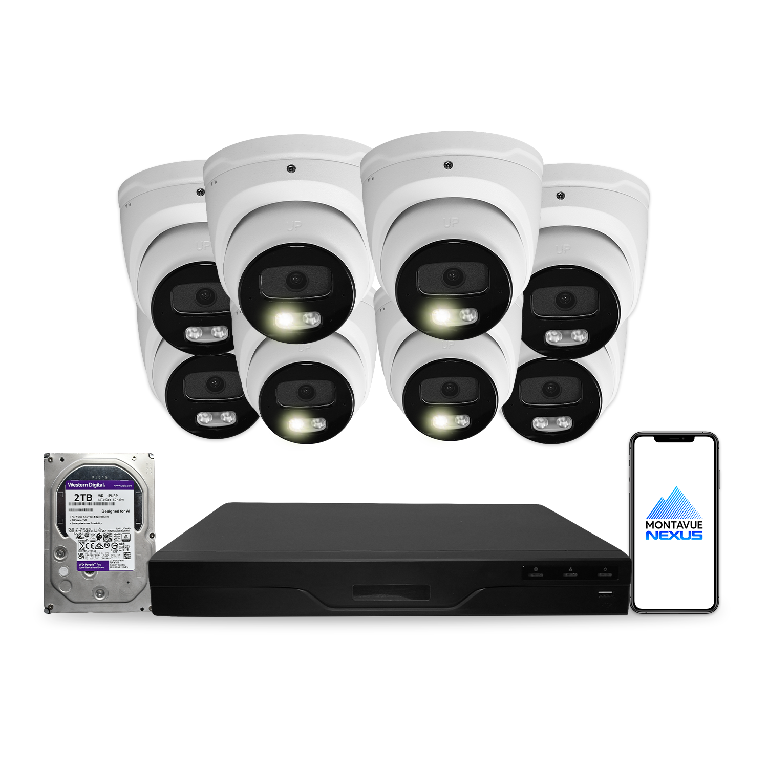 8MP 4K Nexus Advanced AI Turret IP-Sicherheitskamerasystem mit Pro 8-Kanal PoE NVR & 2TB HDD