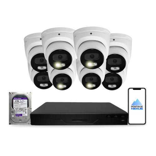 4MP 2K Nexus Smart Turret IP-Sicherheitskamerasystem mit Pro 8-Kanal PoE NVR & 2TB HDD