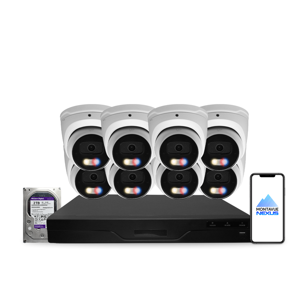 8MP 4K Nexus Aktive Abschreckung Turret IP-Sicherheitskamerasystem mit Pro 8-Kanal PoE NVR & 2TB HDD