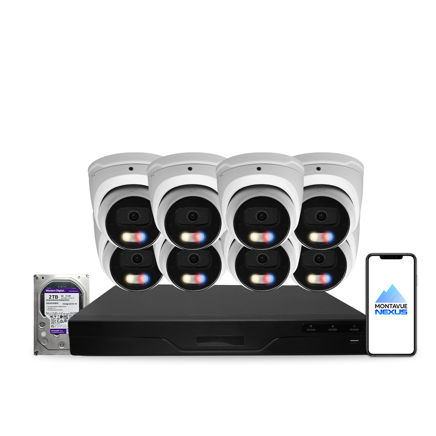 8MP 4K Nexus Aktive Abschreckung Turret IP-Sicherheitskamerasystem mit Pro 8-Kanal PoE NVR & 2TB HDD
