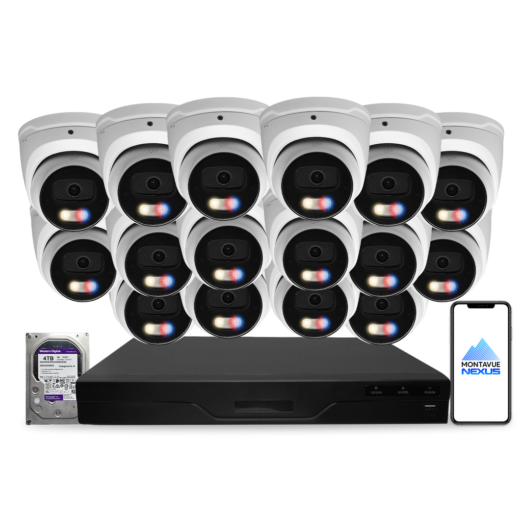 8MP 4K Nexus Aktive Abschreckung Turret IP-Sicherheitskamerasystem mit Pro 16-Kanal PoE NVR & 4TB HDD