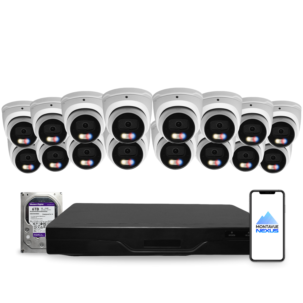 8MP 4K Nexus Aktive Abschreckung Turret IP-Sicherheitskamerasystem mit Pro 32-Kanal NVR & 6TB HDD
