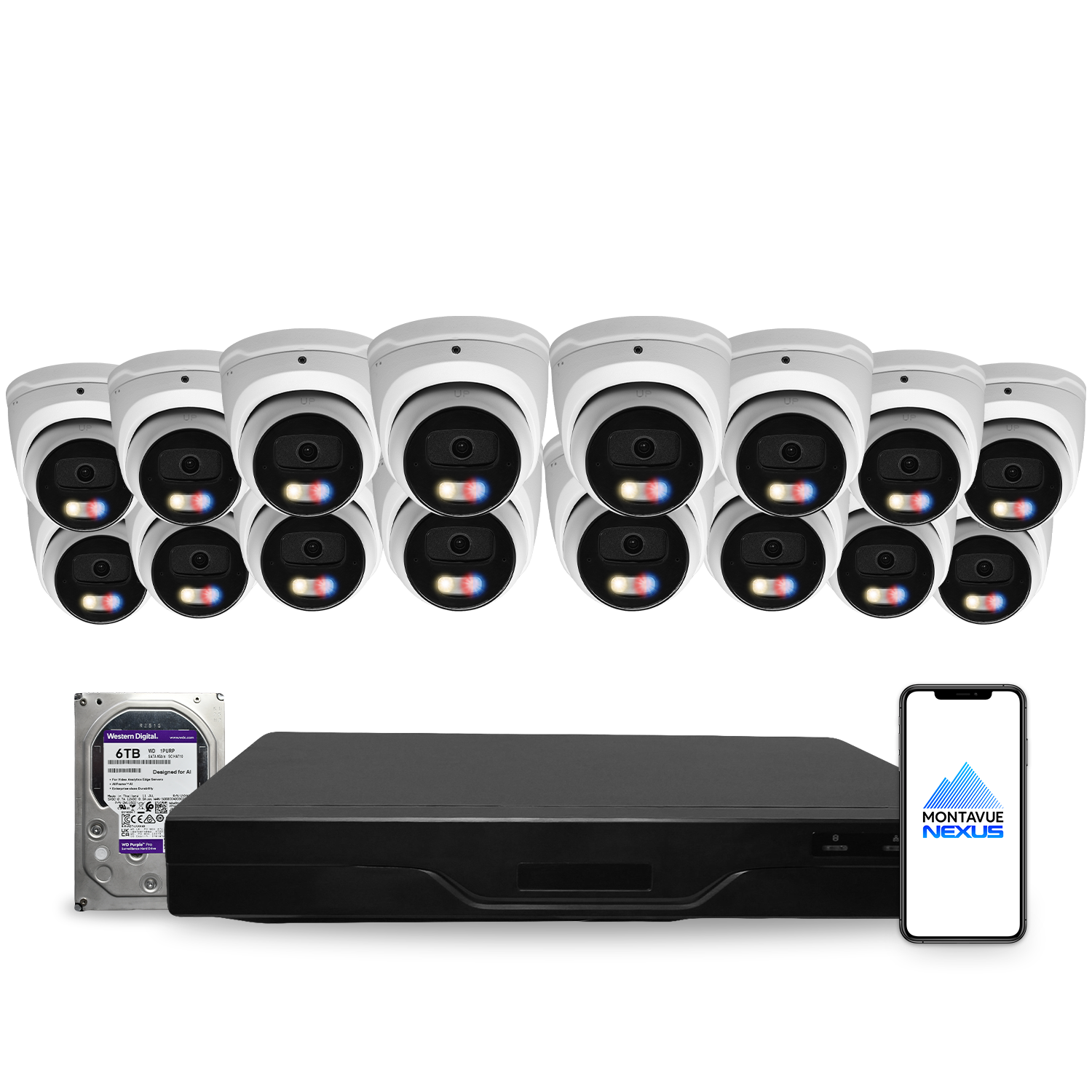 8MP 4K Nexus Aktive Abschreckung Turret IP-Sicherheitskamerasystem mit Pro 32-Kanal NVR & 6TB HDD