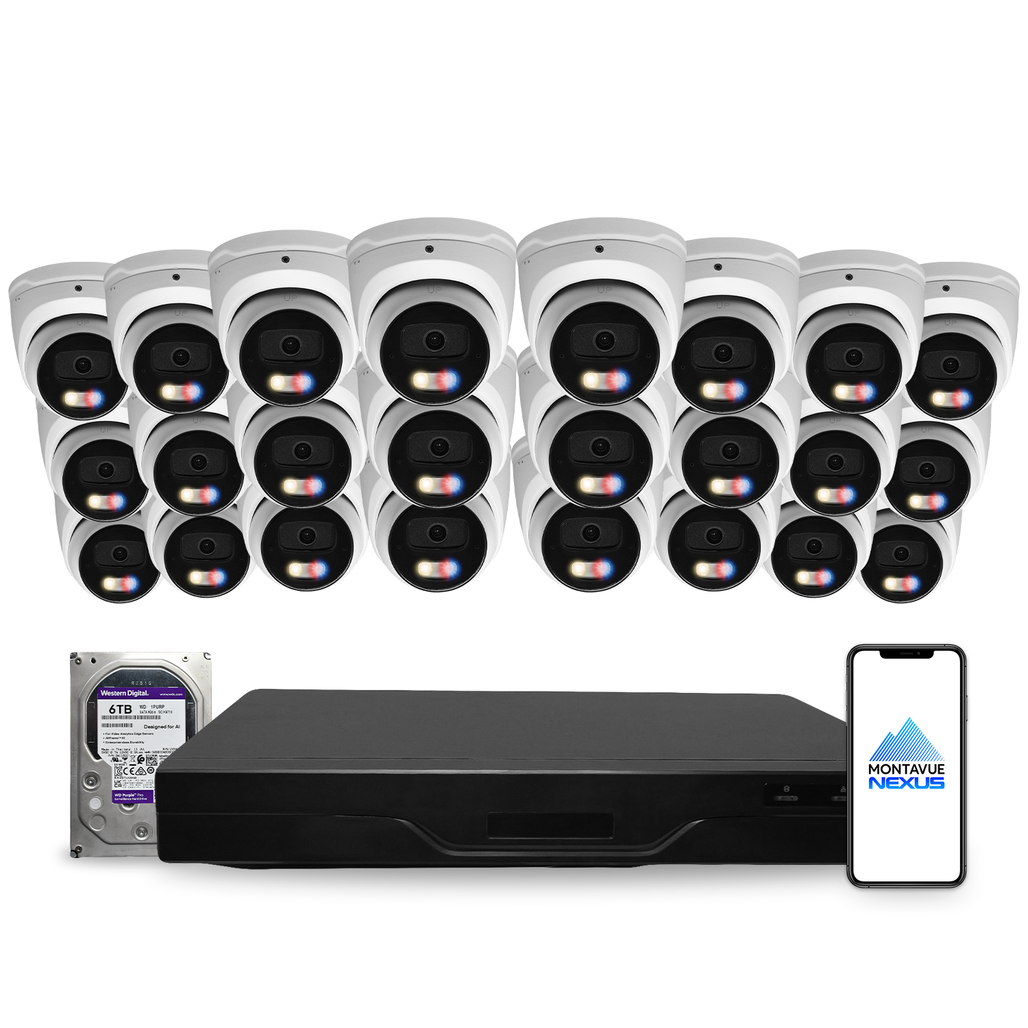 8MP 4K Nexus Aktive Abschreckung Turret IP-Sicherheitskamerasystem mit Pro 32-Kanal NVR & 6TB HDD