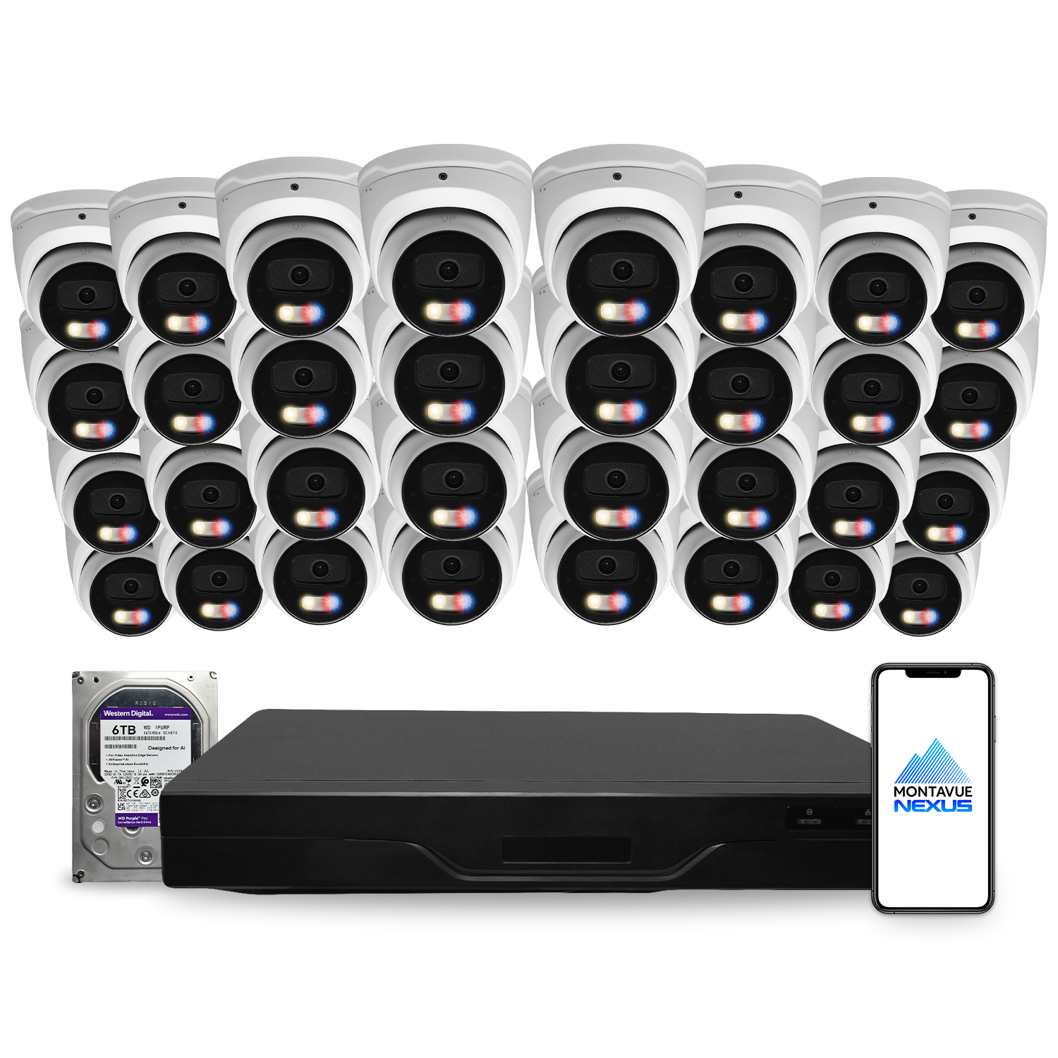 8MP 4K Nexus Aktive Abschreckung Turret IP-Sicherheitskamerasystem mit Pro 32-Kanal NVR & 6TB HDD