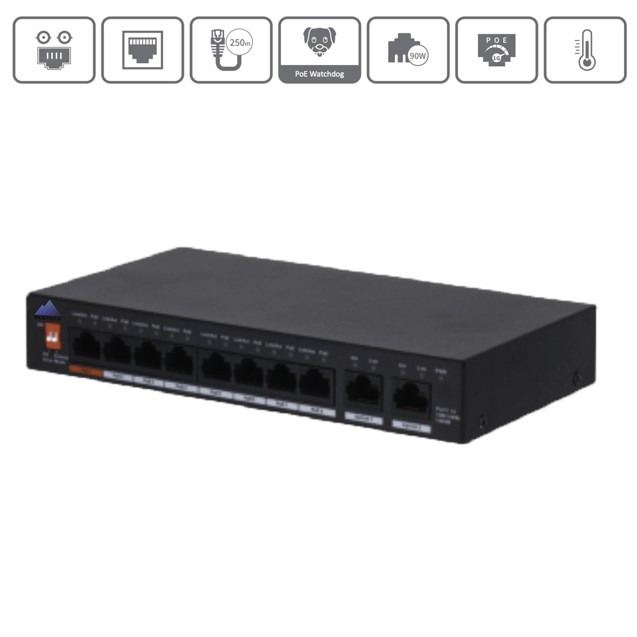 MAS10P096 | 8-Port-PoE+ Switch mit zwei Gigabit Uplink-Ports